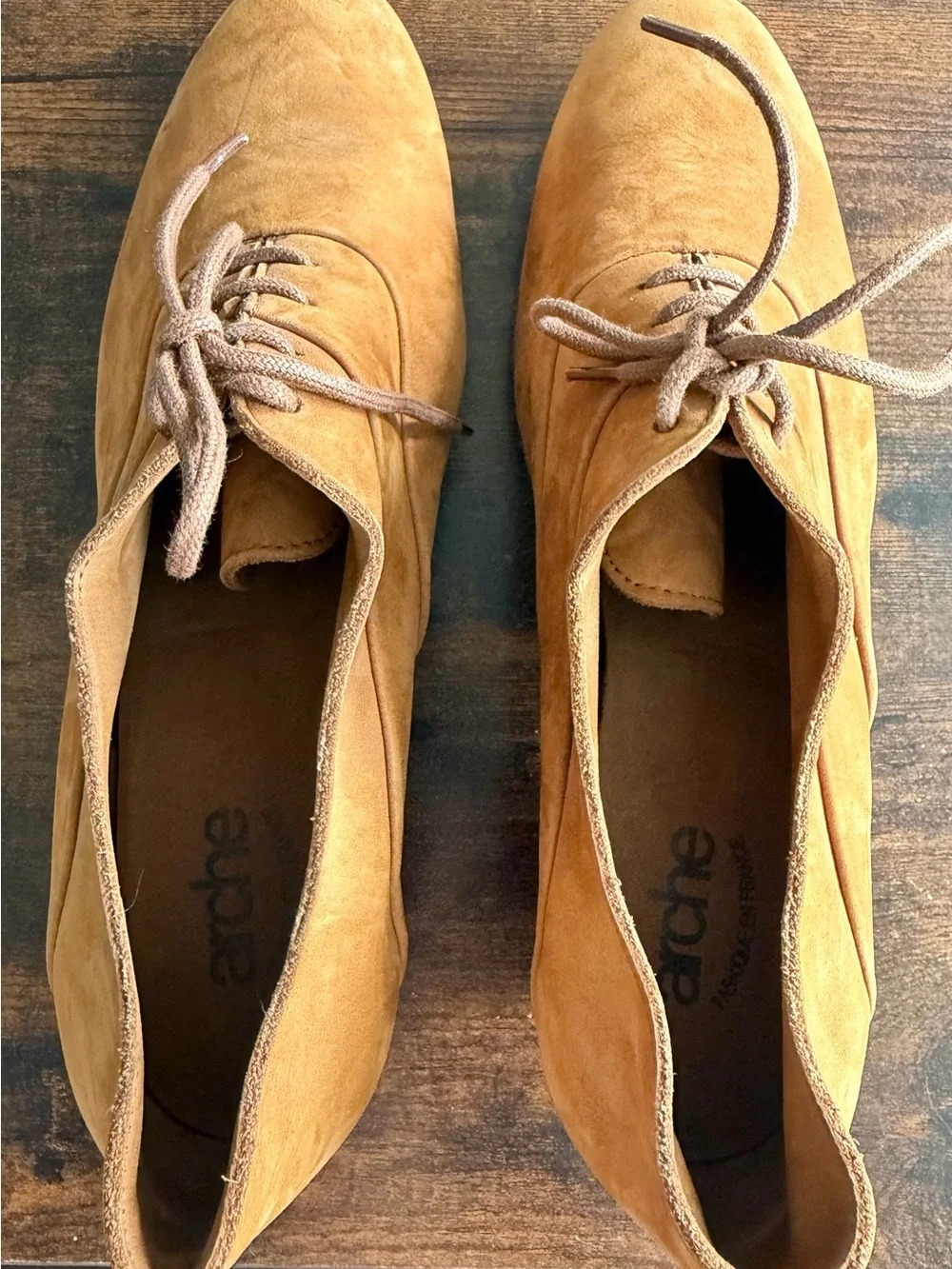 Arche Women’s Nubuck Leather Oxford Shoes W 7 Tan Camel Lace Up Made in France